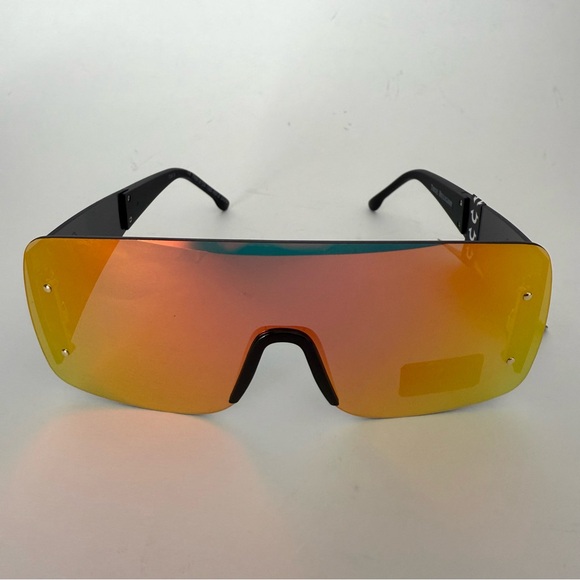 NEW TRUE RELIGION Shield Blue Mirror Rimless Sunglasses Orange Black Yellow main image 6